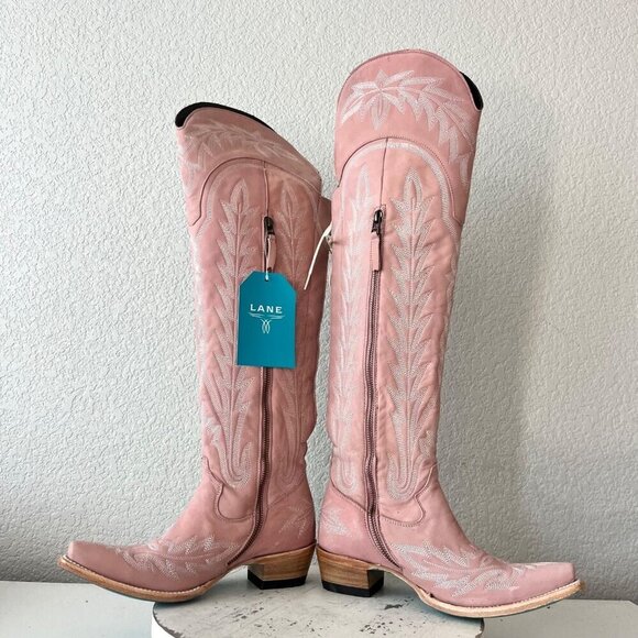 Lane LEXINGTON Over the Knee Womens Cowboy Boots 7 Pink Western Cowgirl Lace up - Picture 9 of 14